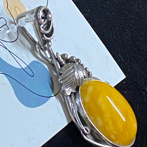 Sterling Silver 925 Yellow Jasper / Agate Pendant – Artisan Wire Wrapped - Picture 2 of 7